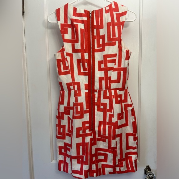 Milly of New York red & white geometric sleeveless linen/silk mini dress size 4 - Picture 3 of 10
